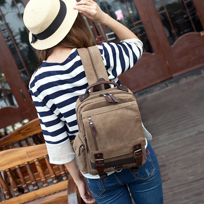 Canvas Backpack with Crossbody Function