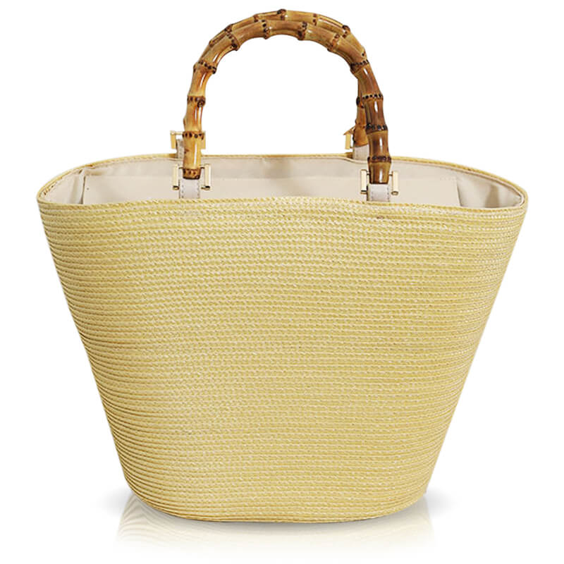 Woven Straw Bag with Bamboo Handle