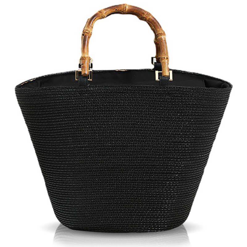 Woven Straw Bag with Bamboo Handle