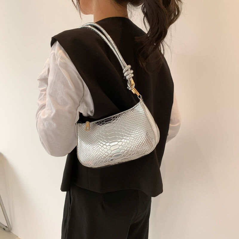 Trendy Glossy Metallic Color Handbag