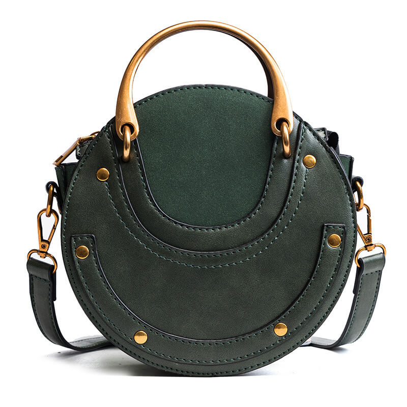 Trendy Faux Leather Retro Style Round Rivets Handbag