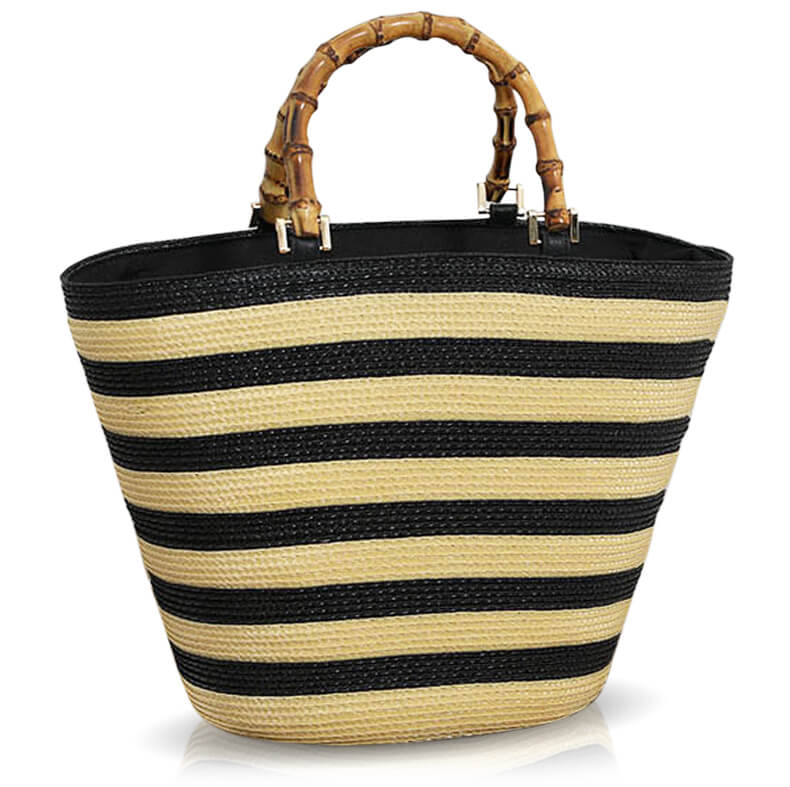 Woven Straw Bag with Bamboo Handle