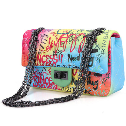 Colorful Graffiti Bag with Shoulder Chain