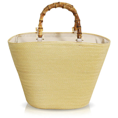 Woven Straw Bag with Bamboo Handle