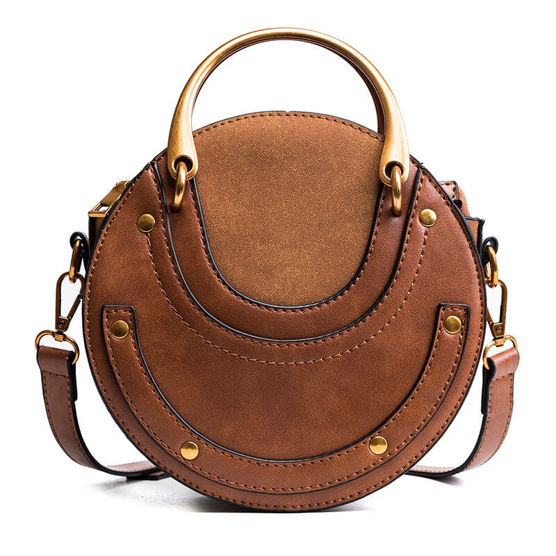Trendy Faux Leather Retro Style Round Rivets Handbag