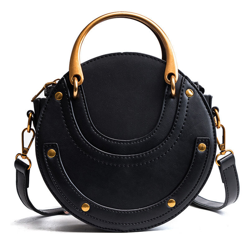 Trendy Faux Leather Retro Style Round Rivets Handbag