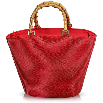 Woven Straw Bag with Bamboo Handle
